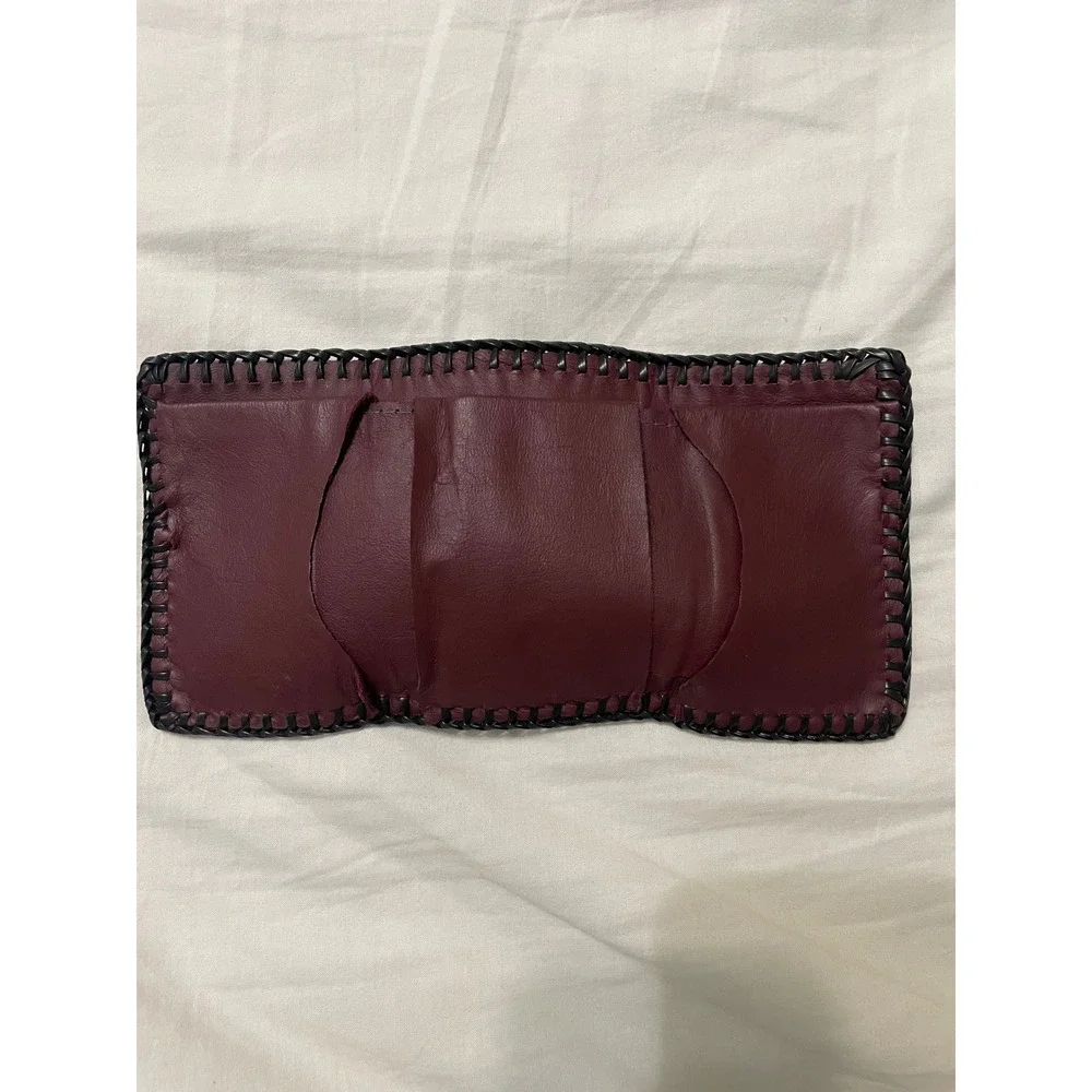 Unbranded Trifold Wallet Mens OS Brown Tooled Leather Floral Eagle Whipstitch